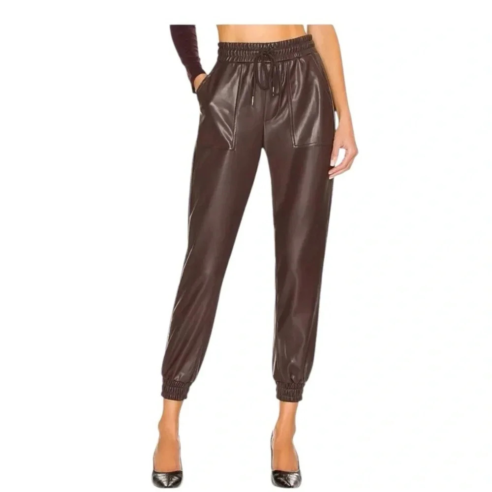 BCBGeneration Revolve Faux Leather Joggers Pants Milk Chocolate M NEW